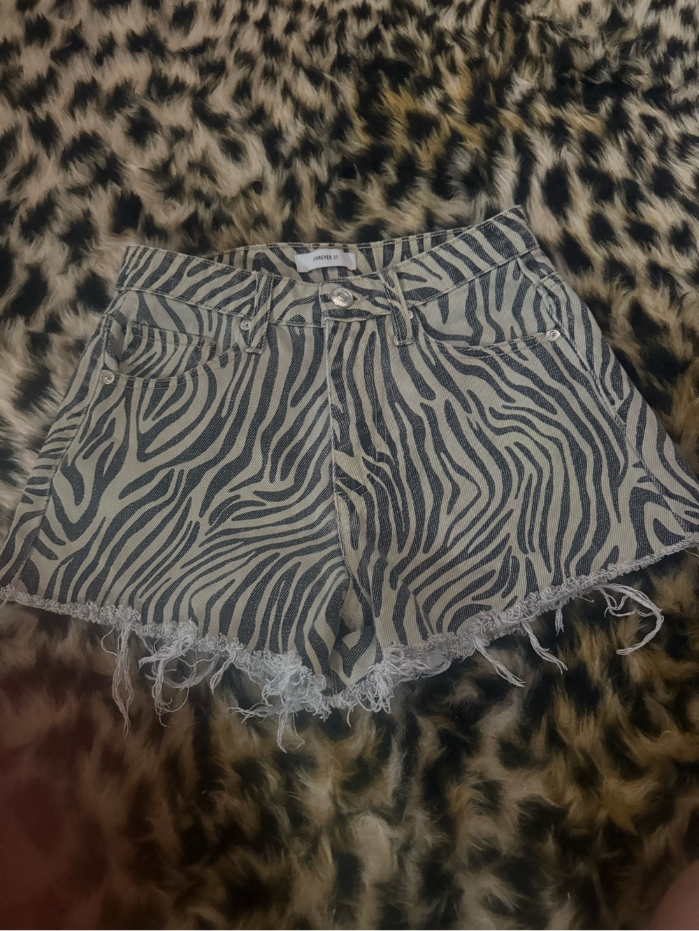 Forever 21 Black and White Zebra-Print Denim Cutoff Shorts